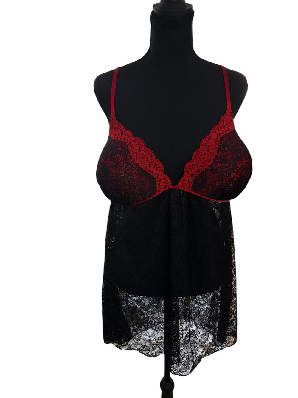 Black and Red Lace Underwire Babydoll Lingerie Size 2X